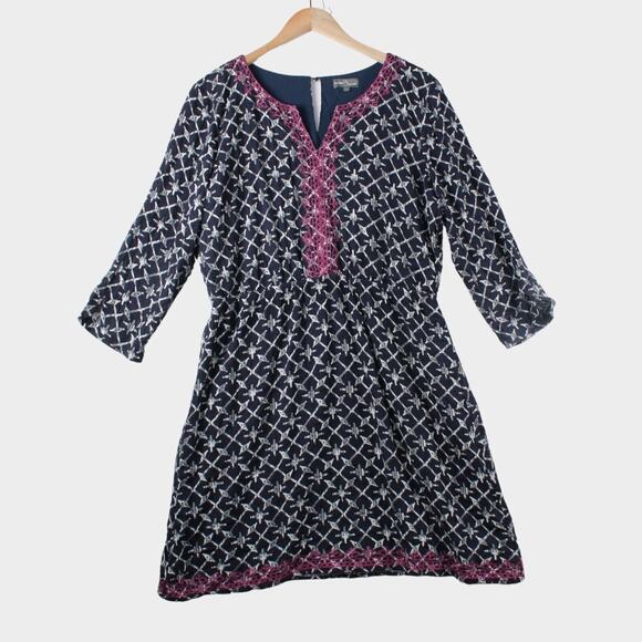 Market & Spruce Kaye Dress Lined Size L Sequin Print Embroidered Collar and Hem - Picture 4 of 7